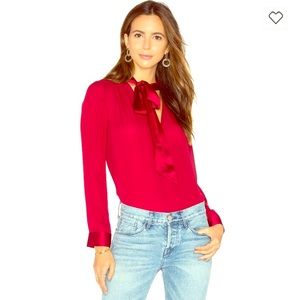 Alice & Olivia Bordeaux Irma Neck Tie Blouse